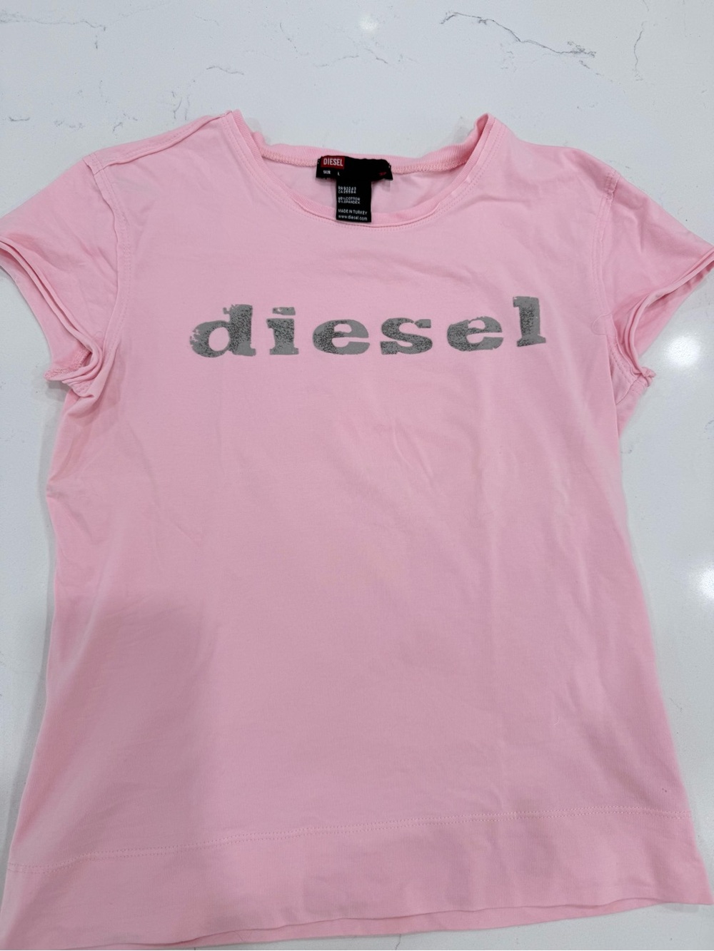 Diesel light Pink Tee with grey distressed logo size L